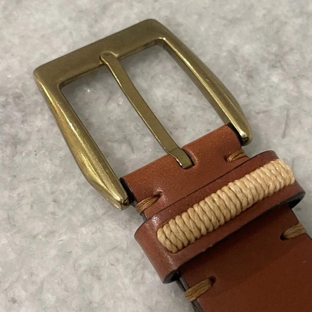 Trafalgar Belt Mens 36 Brown Italian Leather Brass Buckle Details